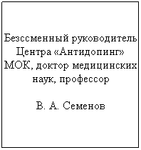 Подпись: Безссменный руководитель Центра Антидопинг МОК, доктор медицинских наук, профессор
В. А. Семенов
